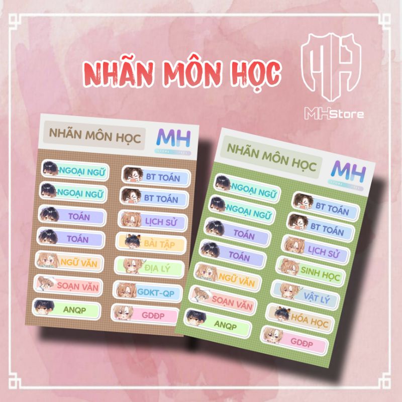 Combo thời khoá biểu kèm sticker môn học nhân vật truyện tranh tình yêu thầm kín chibi