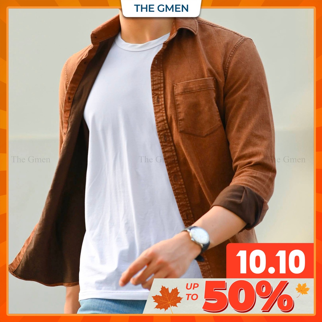 Áo khoác sơ mi nam THE GMEN Plain Kaki Over Shirt chất vải kaki 100% cotton