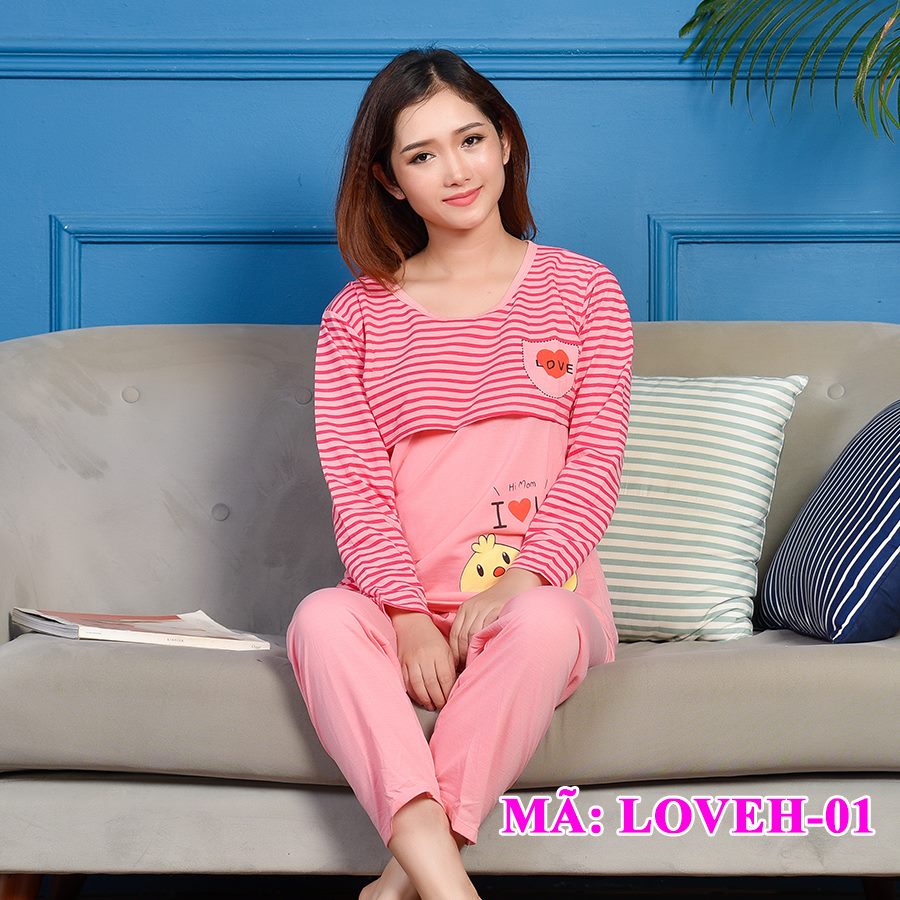 Bộ Đồ Bầu Và Sau Sinh Love Xanh 100% COTTON