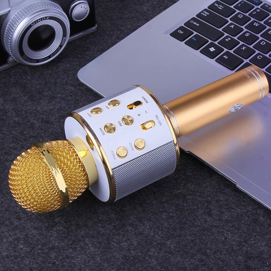 ☏▤*Micro hát karaoke Bluetooth 3in1 kèm loa WS-858 có out âm thanh ra lớn