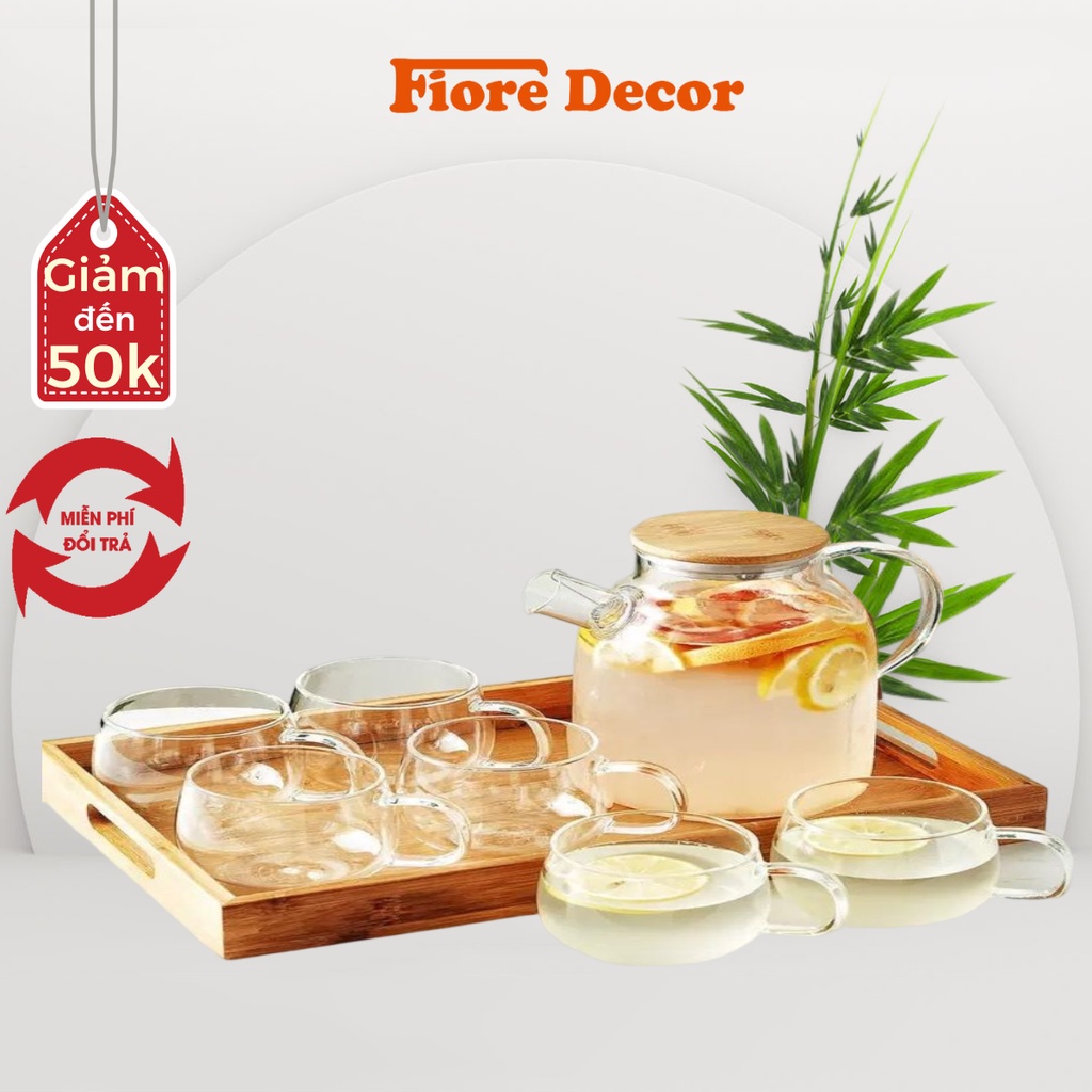 Bình trà thuỷ tinh chịu nhiệt cao cấp 2 loại nắp gỗ và nắp inox Fiore