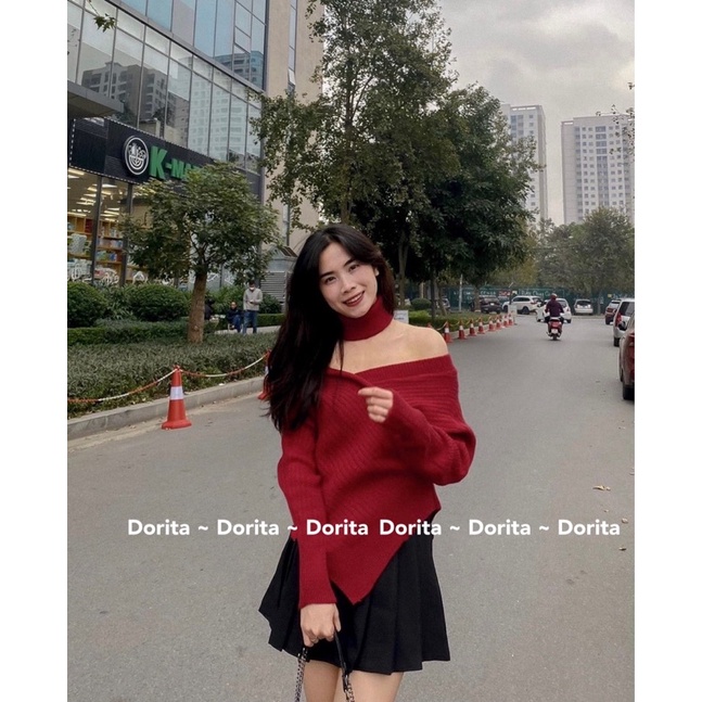 (Ảnh thật) Áo len đũa vạt chéo kèm cổ lọ rời - Dorita Boutique