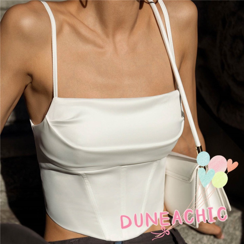 DUNEA Áo DUNEA hai dây hở lưng màu trơn phong cách đường phố thời trang dành cho nữ