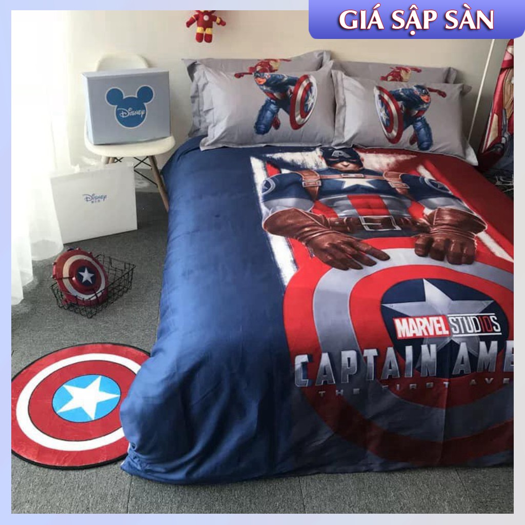 Bộ Chăn ga gối 4 món cotton 100% disney trẻ em thấm hút cực tốt xuất khẩu captain america