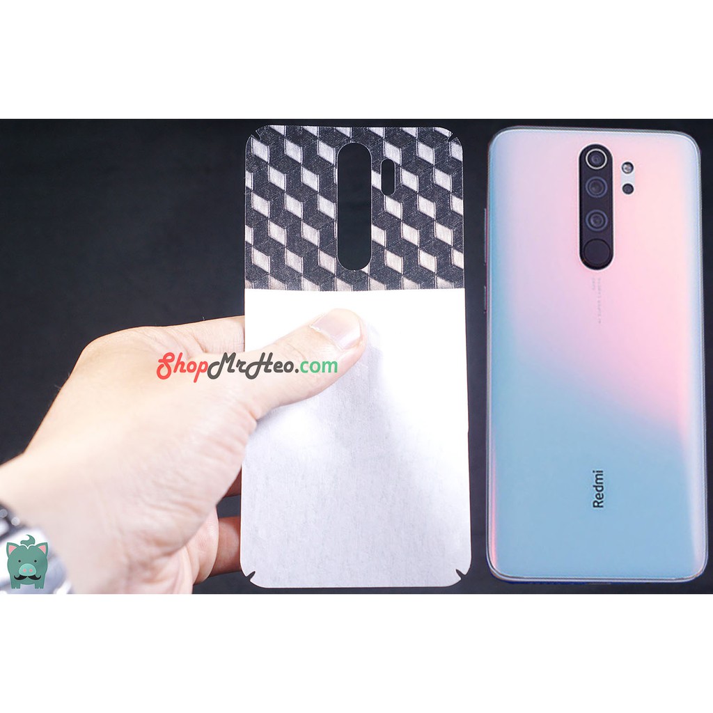 Bộ 3 Skin Dán Mặt Sau Lưng Vân 3D Xiaomi Redmi 8 - Redmi Note 8 - Note 8 Pro - Carbon, Hình Hộp, Nhám