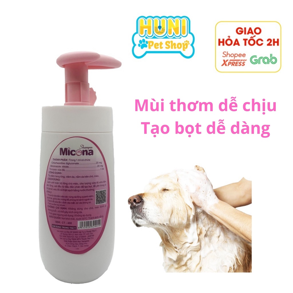 Sữa tắm trị nấm cho mèo Micona Shampoo, sữa tắm trị nấm cho chó chai 200ml - Huni Petshop