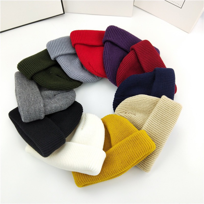 Mũ len Beanie dáng ngắn dệt kim dày dặn