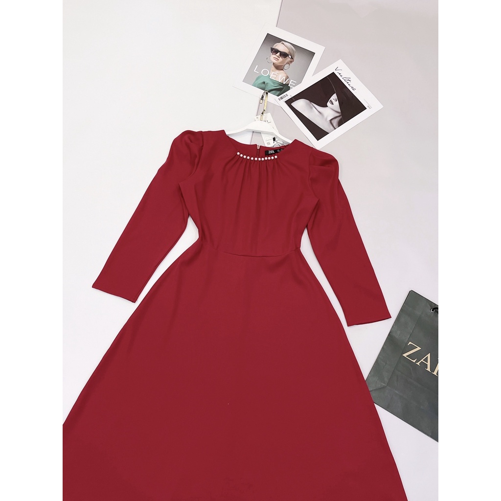 Váy đỏ nữ cổ tròn 💝FREESHIP💝 Váy đỏ cổ tròn xoè xinh ,hàng thiết kế lên dáng cực xinh