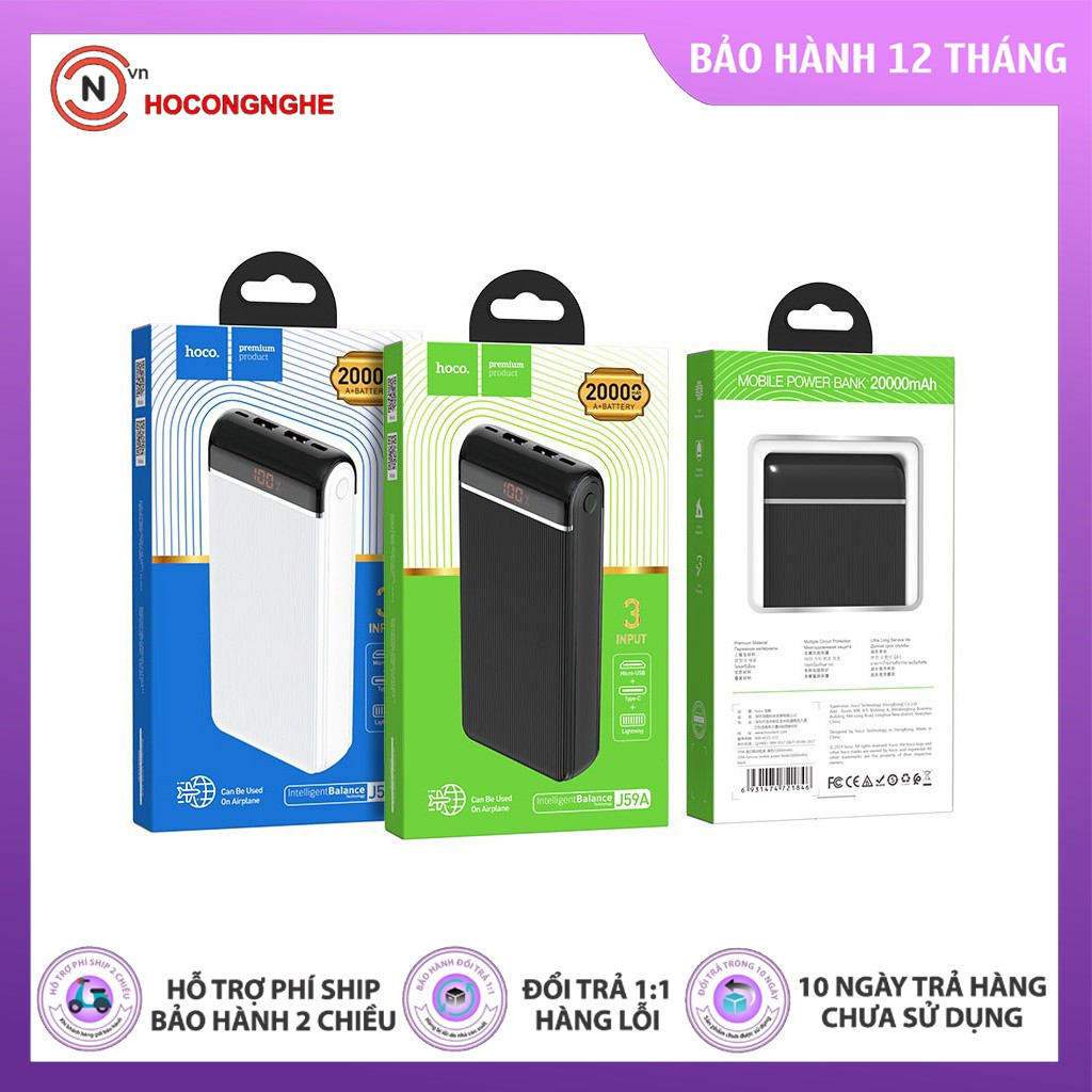 CHÍNH HÃNG Pin sạc dự phòng Hoco J59A 20000mAh hỗ trợ sạc nhanh 2 cổng đầu ra màn hình kỹ thuật số {BẢO HÀNH ĐỔI MỚI}