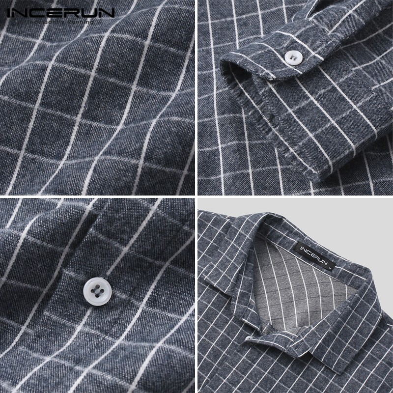 Áo Sơ Mi INCERUN Dài Tay Họa Tiết Kẻ Ô Thời Trang Dành Cho Nam | BigBuy360 - bigbuy360.vn