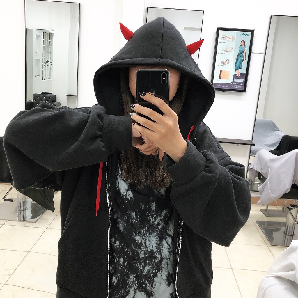 Áo Hoodie Sừng . Áo khoác nữ  HOT dễ thương. Hoodie trơn đen 2021.