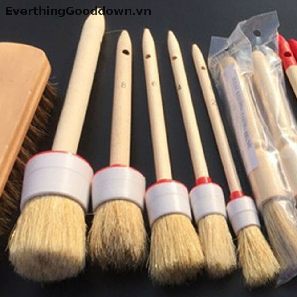 Everthinggooddown Bàn Chải Lông Mềm Cán Gỗ Vệ Sinh Nội Thất Xe Hơi