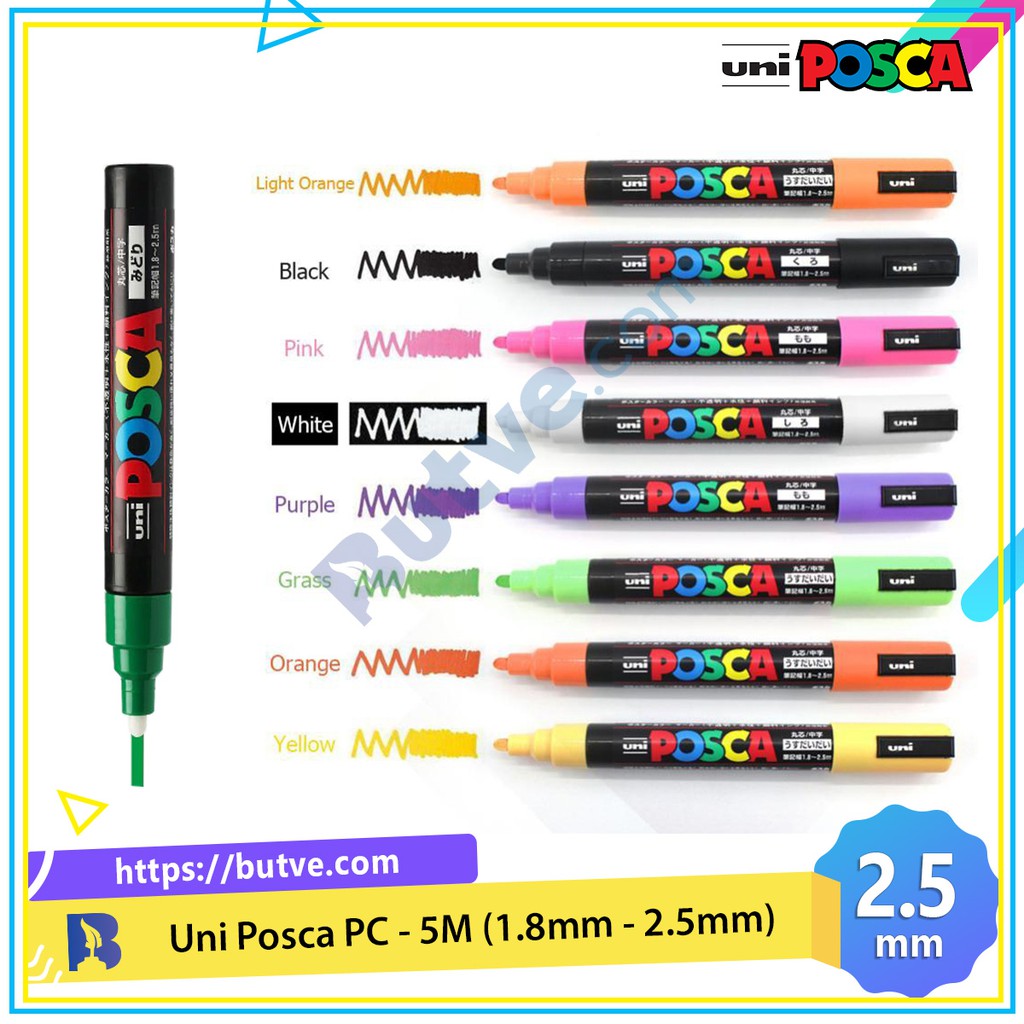 Bút sơn nước vẽ đa chất liệu Uni Posca PC-5M - Ngòi 1.8 - 2.5mm (Cây lẻ)