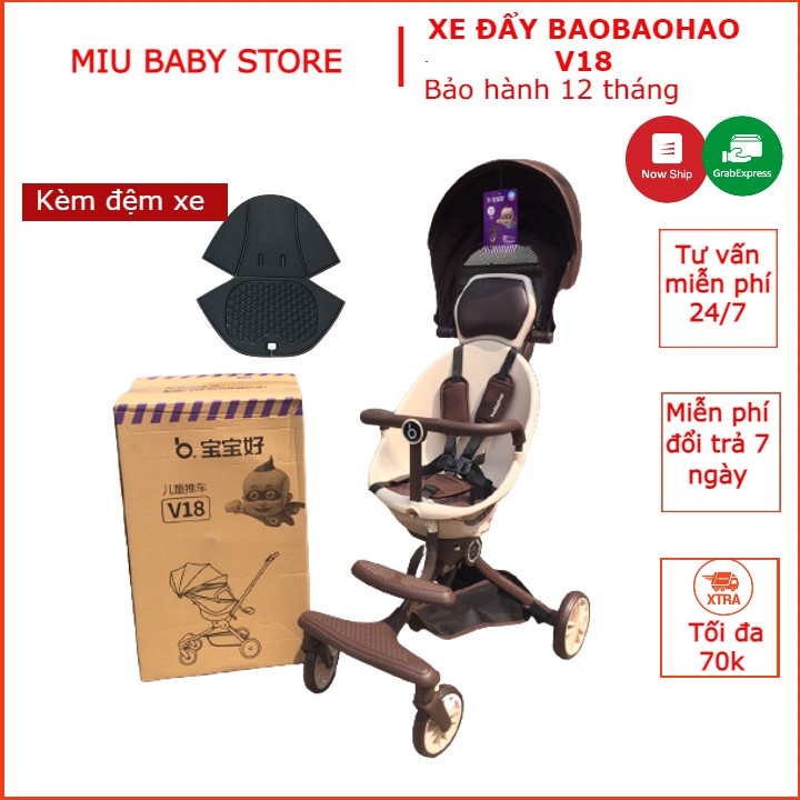 Xe đẩy baobaohao V18 cho bé xe gấp gọn đảo chiều cải tiến 5 chế độ ngả lưng kèm gối da và đệm ngồi