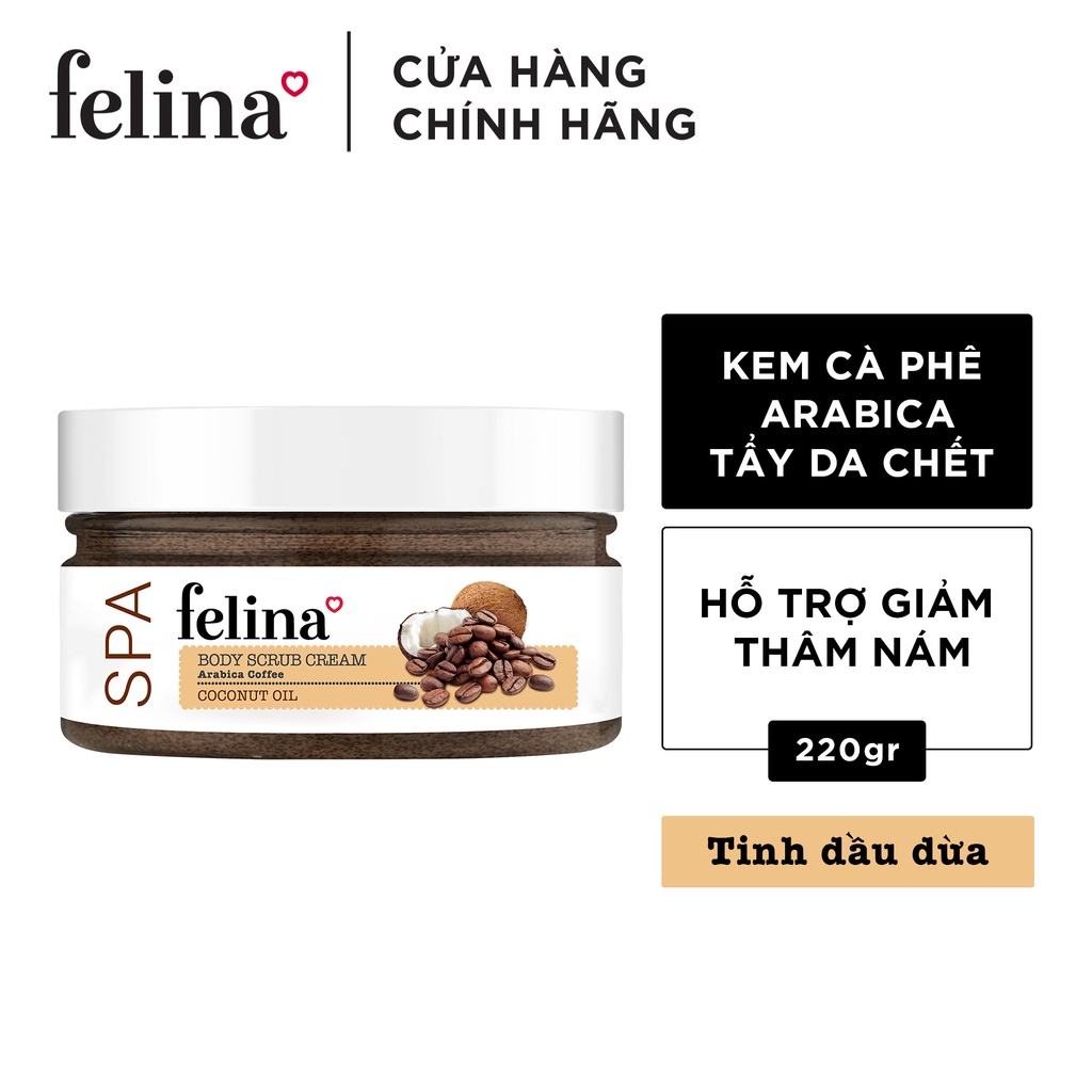 Combo 3 hộp Kem tắm tẩy tế bào chết body Felina Home Spa 220g/ hộp từ Hạt cà phê và tinh dầu dừa giúp giảm thâm sạm