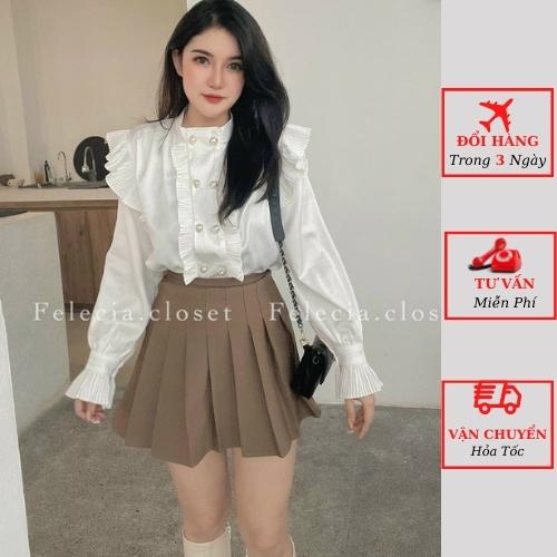 Áo sơ mi kiểu nữ tiểu thư viền bèo cúc ngọc cổ trụ ulzzang Hàn Quốc bánh bèo yolo fashion