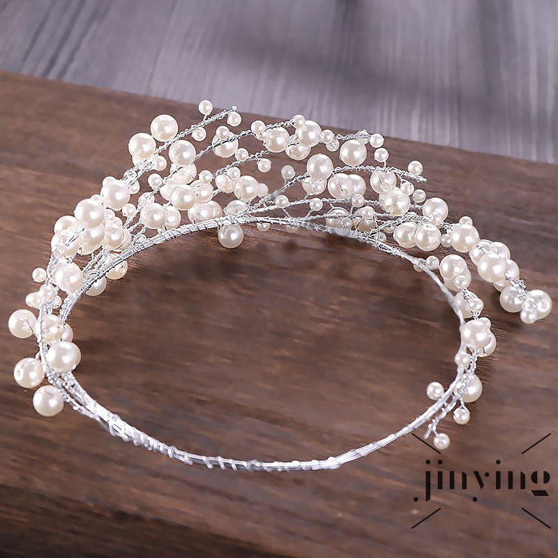 GETNOIVAS Vương miện đính ngọc trai giả sang trọng cho cô dâu