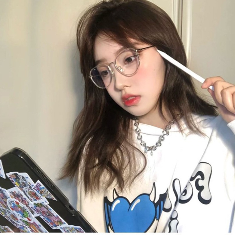 (KIQI-FASHION) COD Mắt Kính Gọng Tròn Chống Bức Xạ Phong Cách Cổ Điển Thời Trang Cho Nam Và Nữ