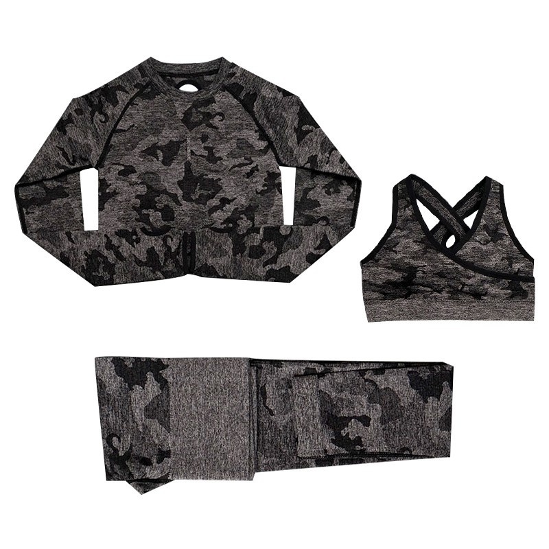 Set 2 món đồ tập gồm áo thun + quần legging + áo thun tay ngắn họa tiết rằn ri cho nữ . ~