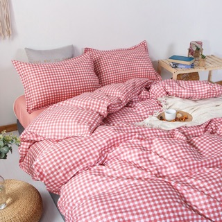 Bộ Drap & Chăn Phao Cotton Poly Kẻ Caro Đỏ
