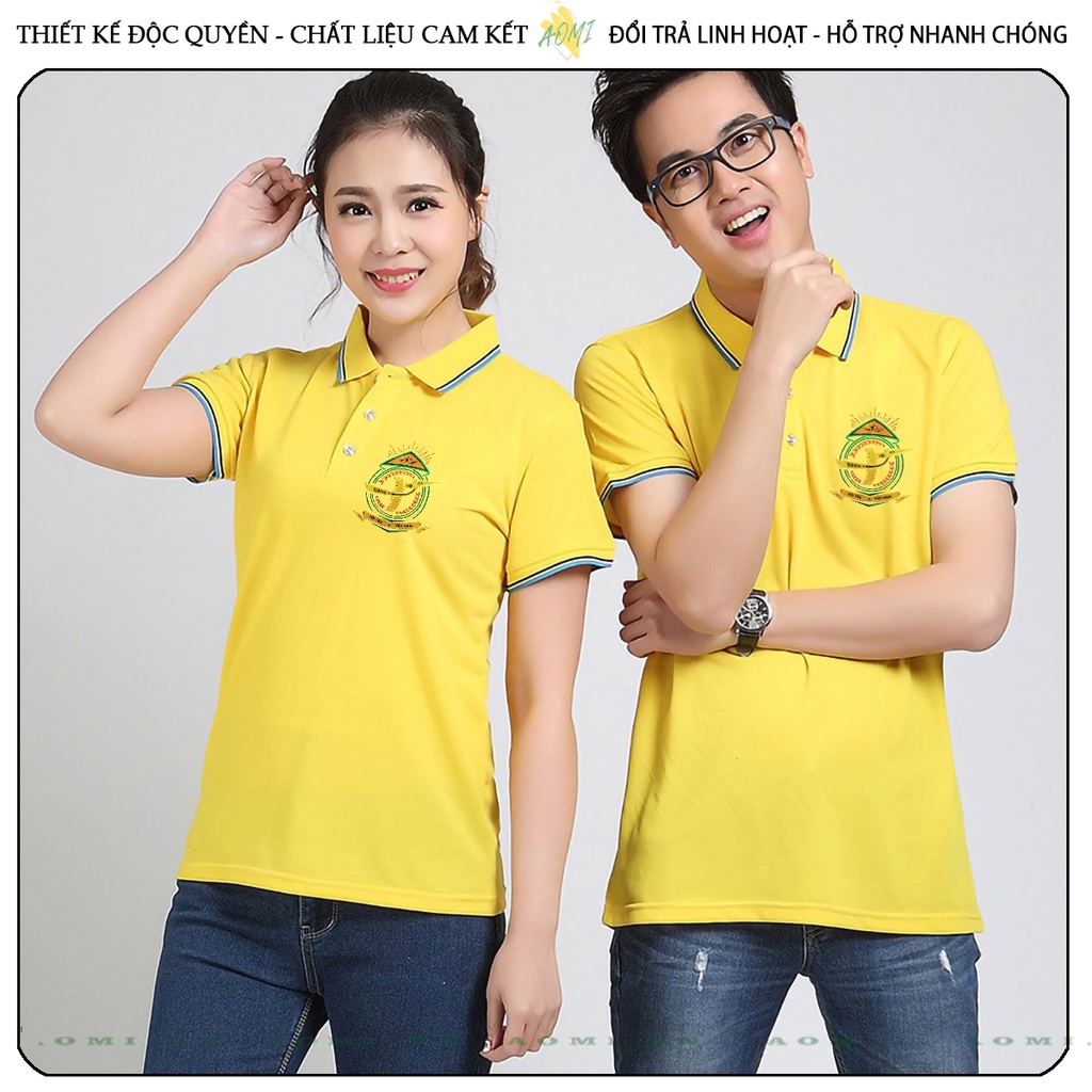 ÁO POLO NÓN LÁ TÔI YÊU VIỆT NAM CHẤT CÁ SẤU MÈ ĐEN TRẮNG VÀNG UNISEX PHÔNG NAM NỮ THUN CỔ BẺ BASIC GIA ĐÌNH AOMIVN