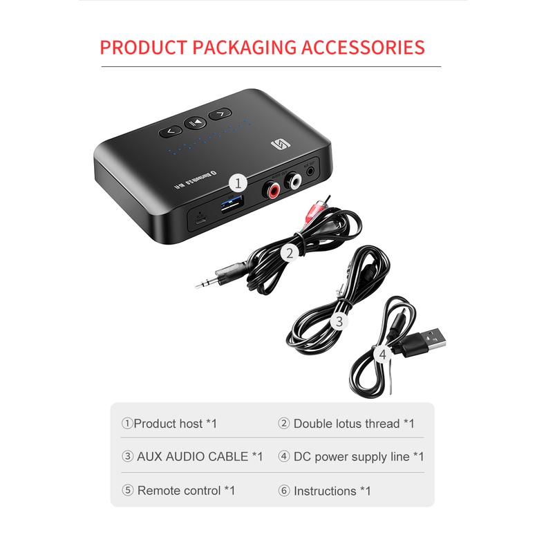Bộ Thu Tín Hiệu Bluetooth 5.0 NFC 3.5mm AUX Không Dây Dài 15m + Điều Khiển Từ Xa Cho Loa Xe Hơi
