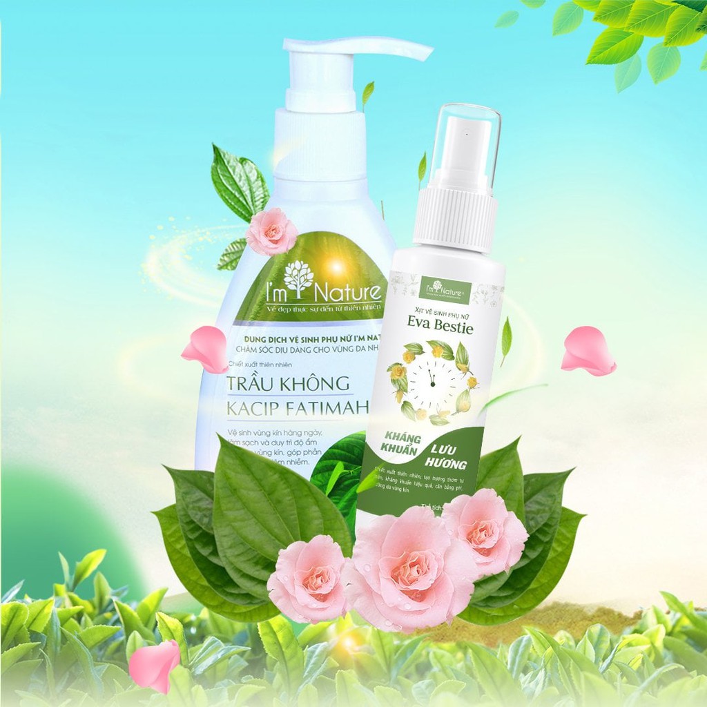 Combo Xịt Khử Mùi - Nước Hoa Vùng Kín Eva Bestie 100ml & Dung Dịch Vệ Sinh Trầu Không I'm 150ml Nature