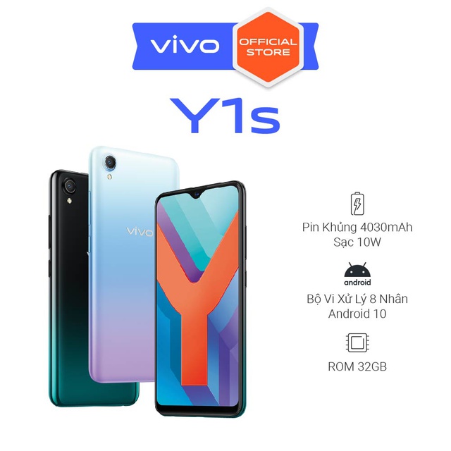 Điện thoại Vivo Y1s (2GB + 32GB) - Màn hình 6.2" ,Pin khủng 4030 mAh - Màu: Xanh Tím, Đen Xanh - Chính Hãng