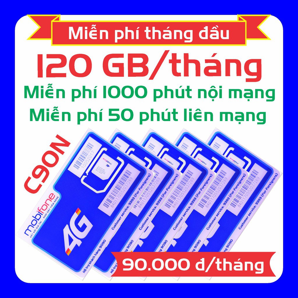 Sim 4G mobi C90N (TẶNG 4GB/Ngày + 1.000 PHÚT NỘI MẠNG + 50 PHÚT LIÊN MẠNG) TẶNG DÙNG FREE THÁNG ĐẦU