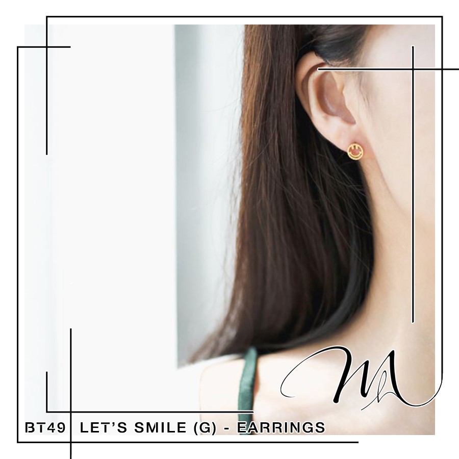 Bông tai nữ tròn nhỏ sát tai hình mặt cười dễ thương phong cách Hàn Quốc - BT49