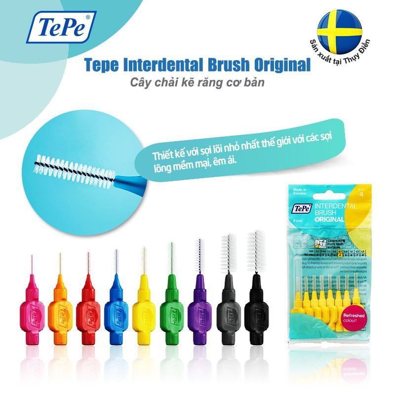 Cây chải kẽ răng thông thường Tepe Original Interdental Brush, Bịch 8 cây