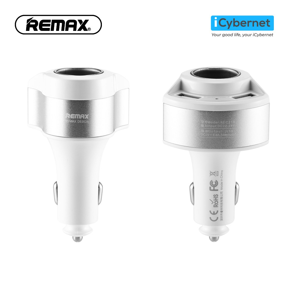 [Hàng chính hãng] Củ sạc nhanh ô tô 4.8A 2 cổng ra USB Remax RCC218