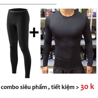 Quần giữ nhiệt nam dáng dài màu đen , quần pro combat, quần + áo giữ nhiệt, áo giữ nhiệt nam