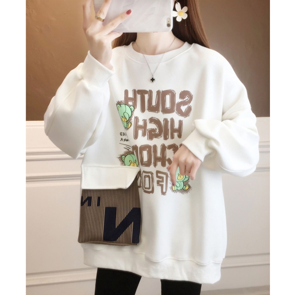 ZHELIHANGFEI Áo Sweater Tay Dài Dáng Rộng In Chữ Kiểu Thể Thao Dễ Phối Đồ
