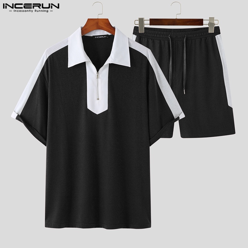 Set đồ INCERUN gồm áo thun tay ngắn và quần short thời trang thể thao năng động cho nam
