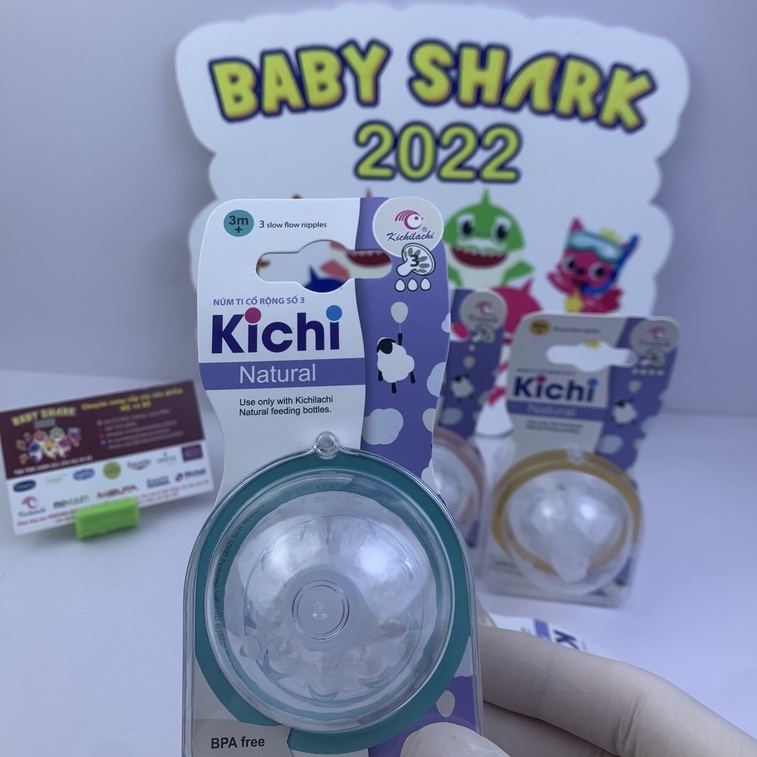 Combo 2 núm ti bình sữa Natural Kichilachi cổ rộng silicone cao cấp, siêu mềm, mô phỏng bầu vú mẹ