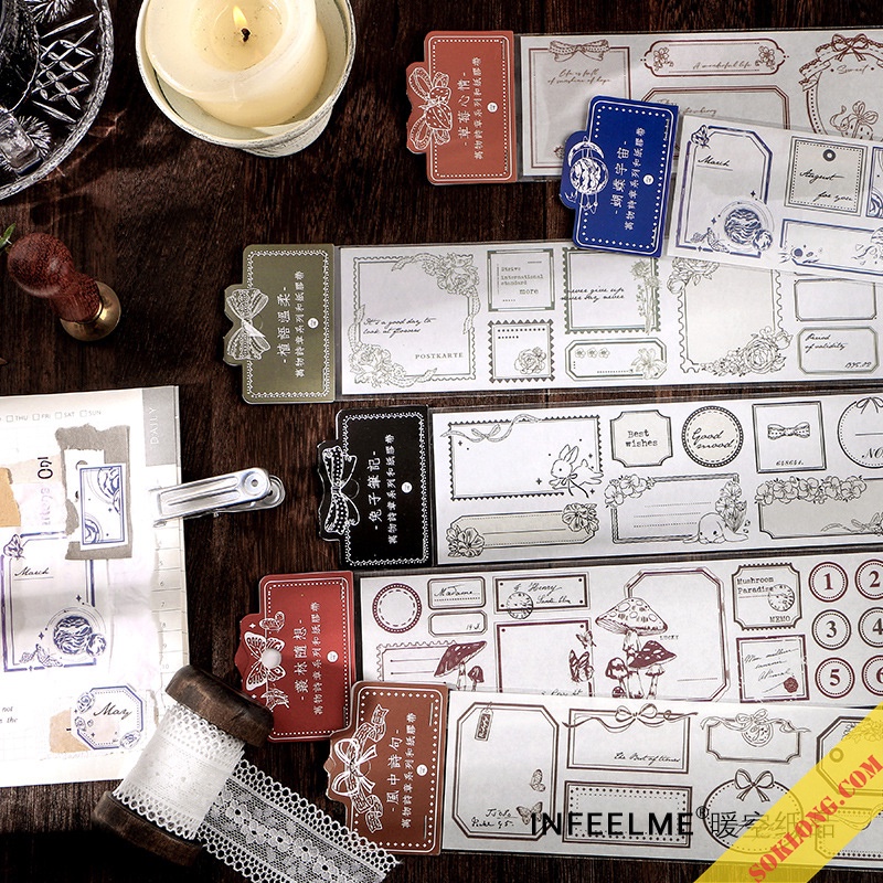 Dải sticker vintage/ ảnh post card / bài thơ dán trang trí bullet journal Sổ KLONG, nhật ký tùy chọn mẫu