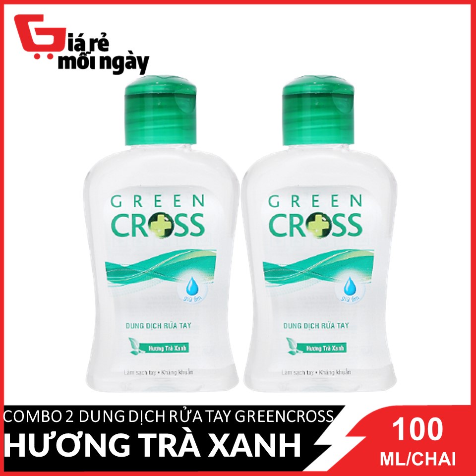 Combo 2 chai dung dịch rửa tay diệt khuẩn GreenCross Hương Trà Xanh 100mlX2