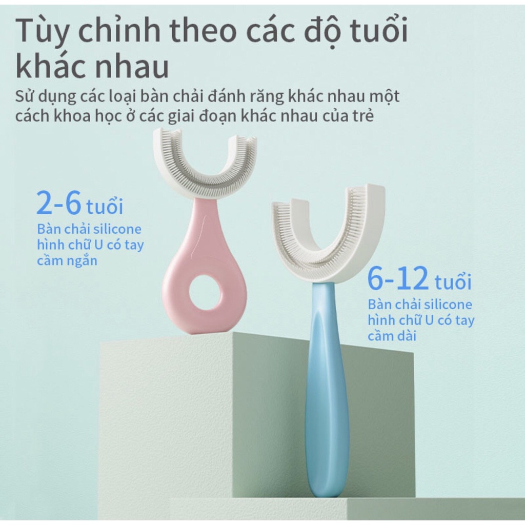 Bàn chải đánh răng hình chữ U bằng silicon cho bé 2 -12 tuổi