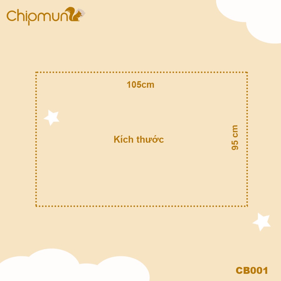 Chăn bông xô muslin, lõi bông thông minh thiết kế liền vỏ CHIPMUNK cho bé 0-5 tuổi, Độ dày 2cm