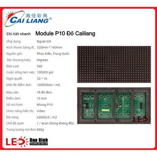 Module P10 Đỏ Cailiang ngoài trời đủ phụ kiện