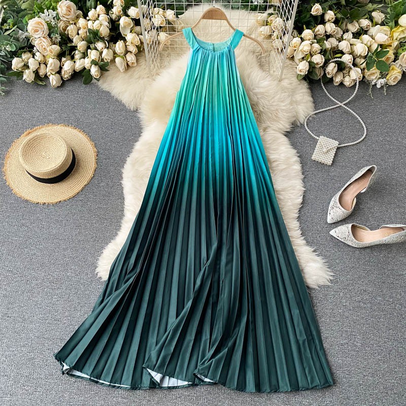Váy Đầm Maxi Yếm Màu Loang Ombre Đi Biển Du Lịch Chụp Hình Sống Ảo