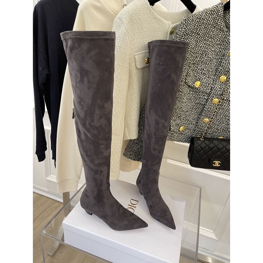 Boot nữ cao cổ da thật DIOR CD trơn màu thanh lịch, trẻ trung