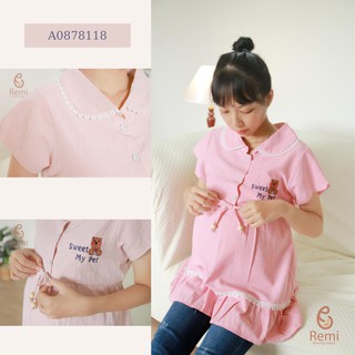 Áo Bầu Công Sở  [Bầu Và Sau Sinh]  Áo Bầu Thiết Kế REMI Cổ Lá Sen, Hàng Cúc Thật Cho Bé Tu Ti, Chất Vải Nhẹ Thoáng Mát