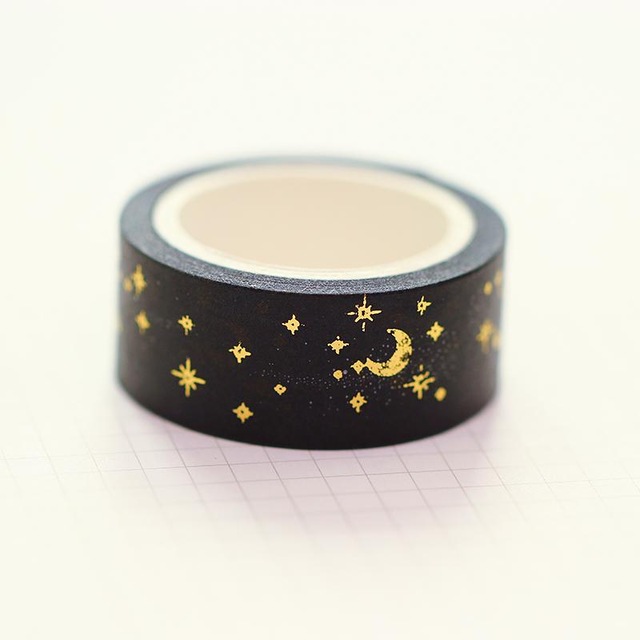 Cuộn băng dính washi tape màu đen / vàng trang trí nhật ký/ sổ tay