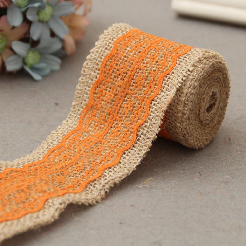 Cuộn ruy bằng vải bố phối ren trang trí tiệc 2M