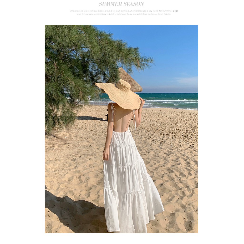 VÁY MAXI ĐẦM MAXI ĐI BIỂN MAXI TRẮNG HỞ LƯNG XẾP TẦNG ĐI BIỂN QUẢNG CHÂU | BigBuy360 - bigbuy360.vn