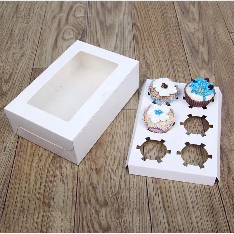Hộp đựng bánh cupcake, hộp cupcake 6 bánh (màu trắng) - 24x16x7.5cm - 10 hộp
