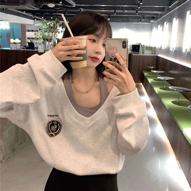 Áo len mỏng cho nữ mùa xuân và mùa thu 2021 mới Áo khoác thiết kế hai mảnh cổ chữ V