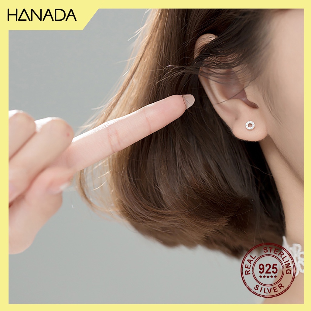 Bông Tai Bạc 925 Hanada Tròn Đá 0474 0475 A7 C12